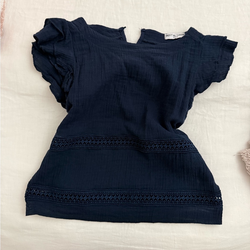 Chic Navy Blouse with Lace Detail